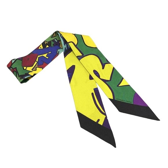HERMES Twilly - Yellow Purple Multi Scarf 190-072225 - Picture 1 of 3